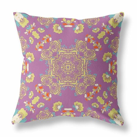 PALACEDESIGNS 18 in. Wreath Indoor & Outdoor Zippered Throw Pillow Purple & Yellow & Yellow PA3101506